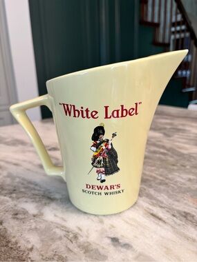 Dewar’s White Label Scotch Whisky yellow ceramic 7” pitcher